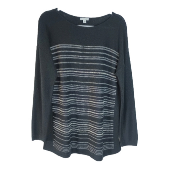 J. Jill Black Wool Blend Knit Tunic Sweater Medium Black and White - Picture 1 of 10